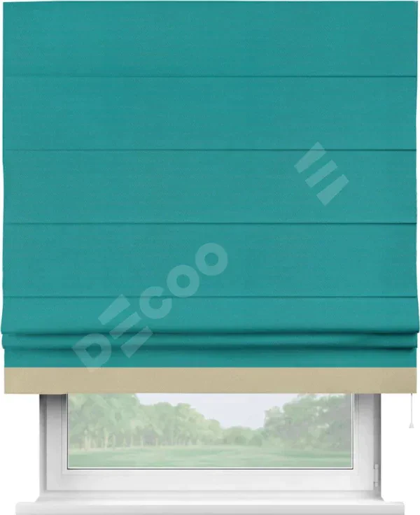 Римская штора «Кортин» с кантом Джестер, для проема, ткань блэкаут однотонный бирюзовый