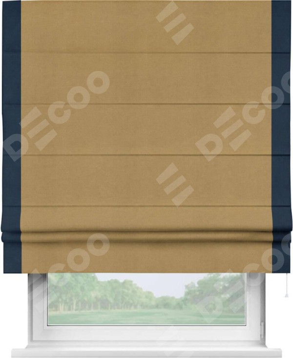 Римская штора «Кортин» с кантом Стрим Дуо, для проема, ткань вельвет горчица