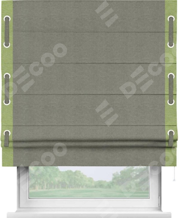 Римская штора «Кортин» с кантом Стрим Дуо (люверсы с пояском), для проема, ткань лён димаут, стальной