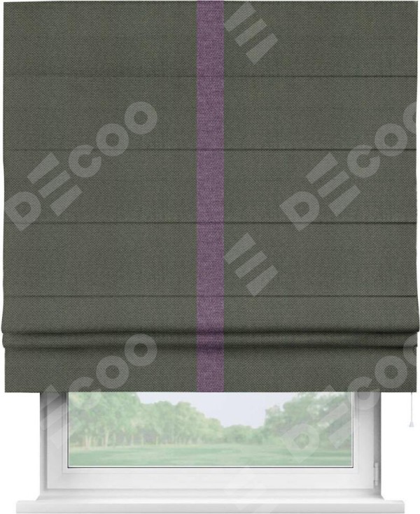 Римская штора «Кортин» с кантом Хайвэй, для проема, ткань лён димаут, графит