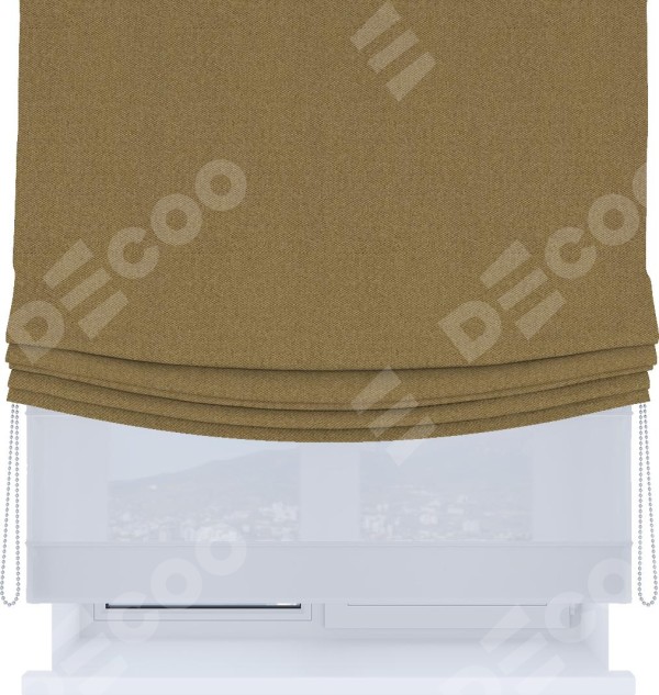 Римская штора «Кортин», день-ночь с мягкими складками, лён димаут оливковый