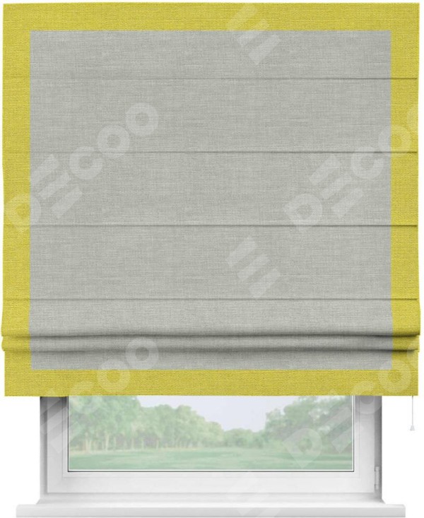 Римская штора «Кортин» с кантом Чесс, для проема, ткань лён серый