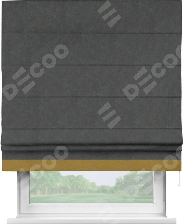 Римская штора «Кортин» с кантом Джестер, для проема, ткань вельвет цвет тёмно-серый