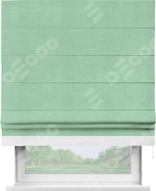 Римская штора «Кортин» с кантом Джестер, для проема, ткань лён светло-бирюзовый