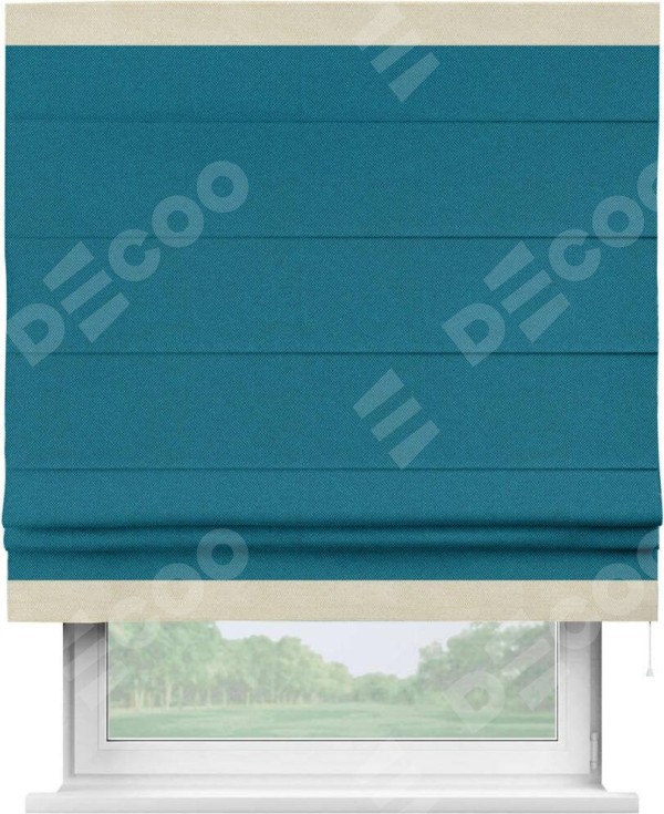 Римская штора «Кортин» с кантом Горизонт, для проема, ткань лён димаут, светло-синий