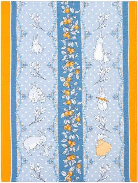 Полотенце 45х60 см, Пасхальные зайцы (рис.2), синий, вафля, 160 гр/м2, хлопок 100%