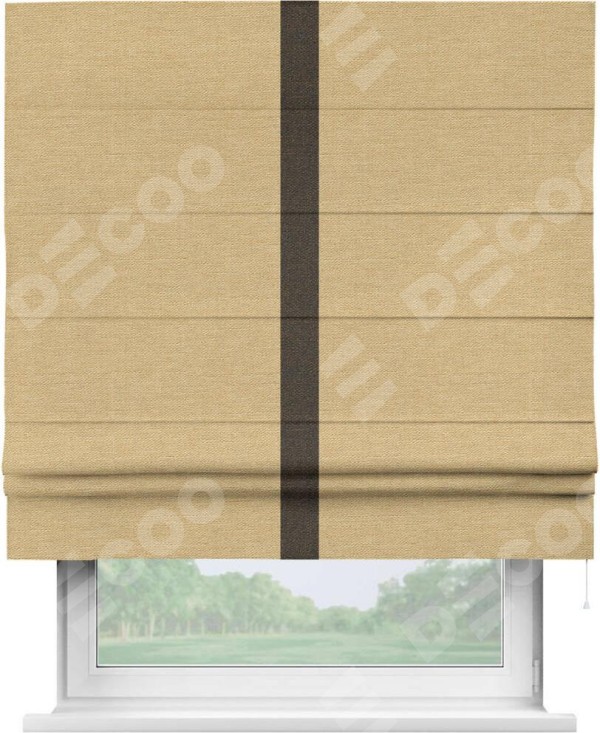 Римская штора «Кортин» с кантом Хайвэй, для проема, ткань лён темно-бежевый