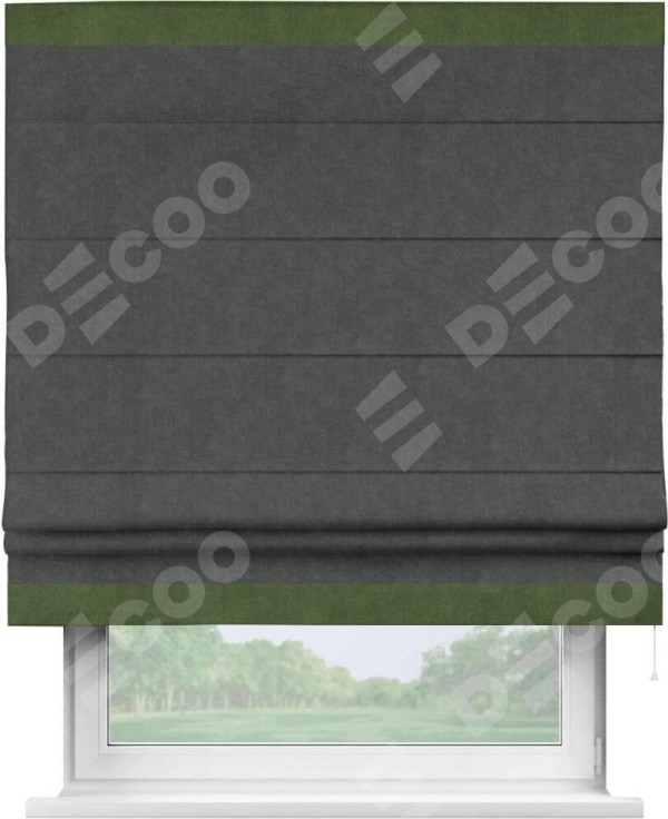 Римская штора «Кортин» с кантом Горизонт, для проема, ткань вельвет цвет тёмно-серый