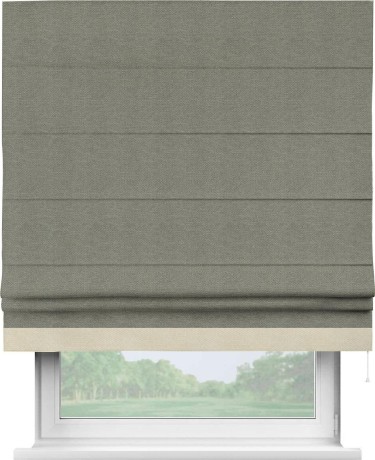 Римская штора «Кортин» с кантом Джестер, для проема, ткань лён димаут, стальной