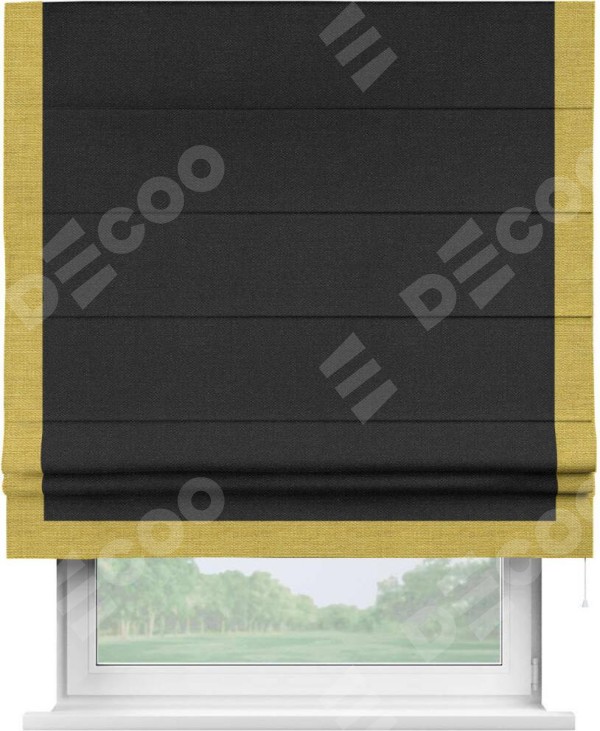 Римская штора «Кортин» с кантом Виктория, для проема, ткань лён черный