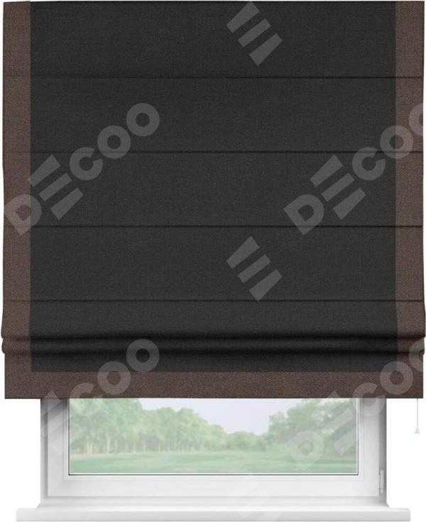 Римская штора «Кортин» с кантом Виктория, для проема, ткань лён черный