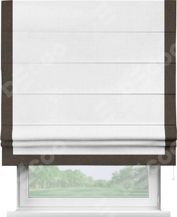 Римская штора «Кортин» с кантом Виктория, для проема, ткань лён белый