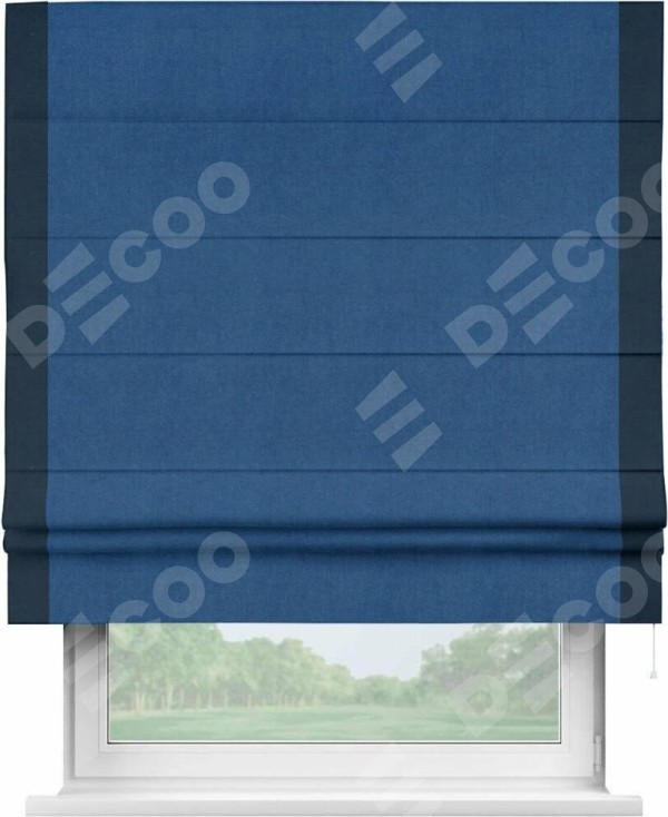 Римская штора «Кортин» с кантом Стрим Дуо, для проема, ткань вельвет синий