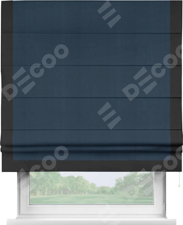 Римская штора «Кортин» с кантом Виктория, для проема, ткань блэкаут однотонный синий