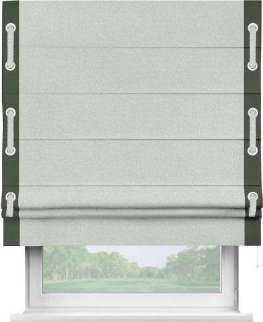 Римская штора «Кортин» с кантом Стрим Дуо (люверсы с пояском), для проема, лён блэкаут белый