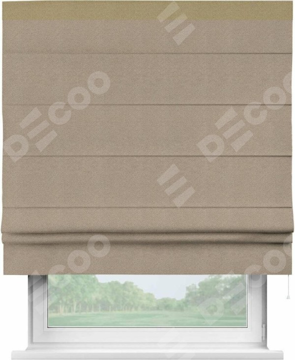 Римская штора «Кортин» с кантом Кинг, для проема, ткань лён димаут, светло-бежевый