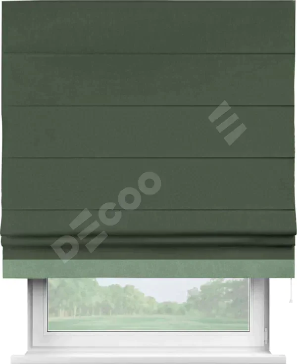 Римская штора «Кортин» с кантом Джестер, для проема, лён блэкаут зелёный