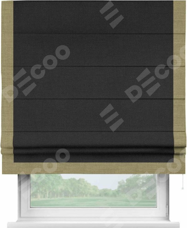 Римская штора «Кортин» с кантом Виктория, для проема, ткань лён черный