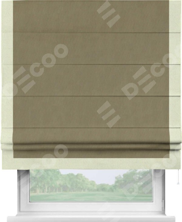 Римская штора «Кортин» с кантом Виктория, для проема, ткань блэкаут однотонный бежево-золотой