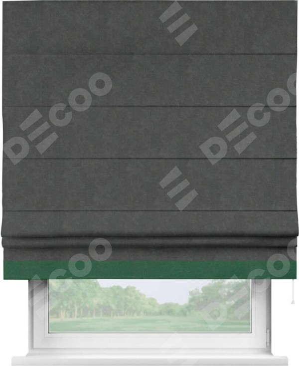 Римская штора «Кортин» с кантом Джестер, для проема, ткань вельвет цвет тёмно-серый