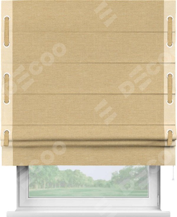 Римская штора «Кортин» с кантом Стрим Дуо (люверсы с пояском), для проема, ткань лён темно-бежевый