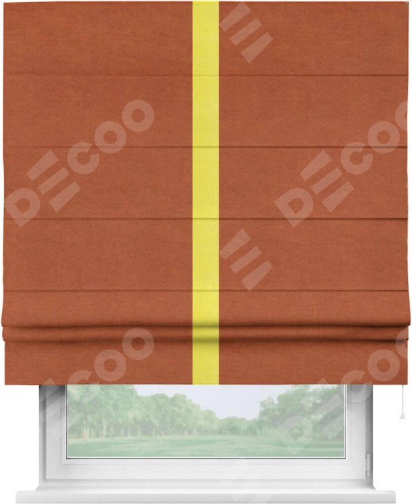 Римская штора «Кортин» с кантом Хайвэй, для проема, ткань вельвет терракотовый