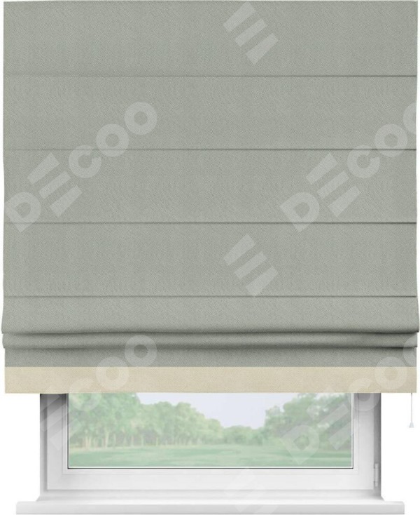 Римская штора «Кортин» отделка кантом Джестер, для проема, лён димаут, серый