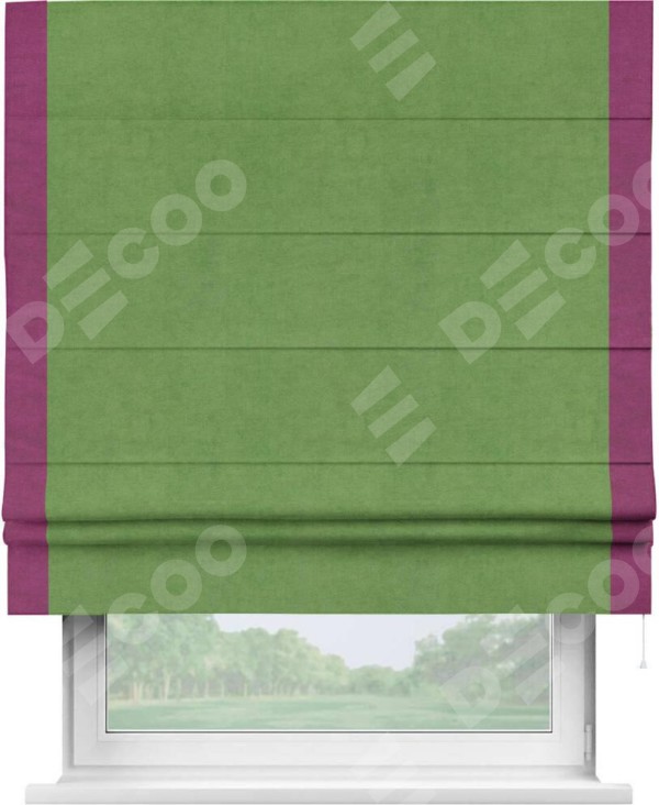 Римская штора «Кортин» с кантом Стрим Дуо, для проема, ткань вельвет салатовый