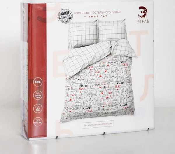 Постельное белье Этель Дуэт Xmas cat 143*215 см - 2 шт, 240*220 см, 70*70 см - 2 шт