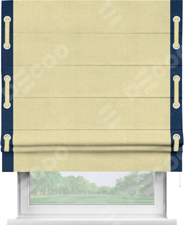 Римская штора «Кортин» с кантом Стрим Дуо (люверсы с пояском), для проема, ткань софт однотонный молочный