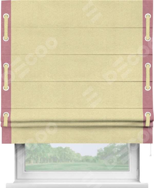 Римская штора «Кортин» с кантом Стрим Дуо (люверсы с пояском), для проема, ткань софт однотонный молочный