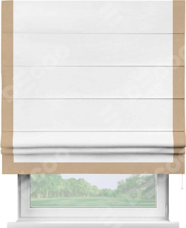 Римская штора «Кортин» с кантом Виктория, для проема, ткань вельвет дымчато-белый