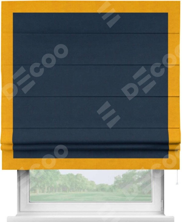 Римская штора «Кортин» с кантом Чесс, для проема, ткань вельвет темно-синий