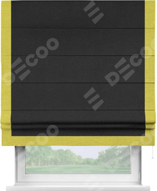 Римская штора «Кортин» с кантом Виктория, для проема, ткань лён черный