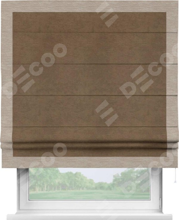 Римская штора «Кортин» с кантом Чесс, для проема, ткань софт однотонный бронзовый