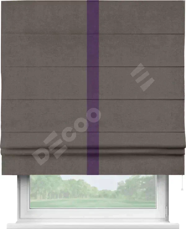 Римская штора «Кортин» с кантом Хайвэй, для проема, ткань вельвет коричневый