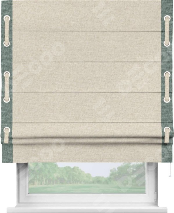 Римская штора «Кортин» с кантом Стрим Дуо (люверсы с пояском), для проема, ткань стиф димаут молочный