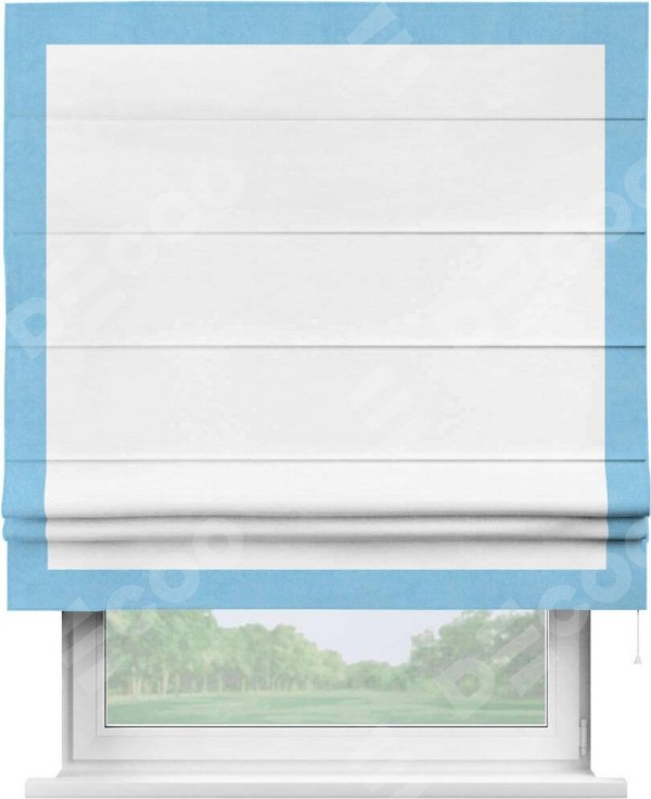 Римская штора «Кортин» с кантом Чесс, для проема, ткань вельвет дымчато-белый