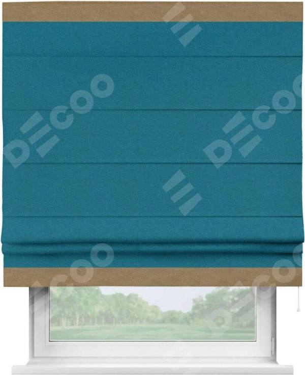 Римская штора «Кортин» с кантом Горизонт, для проема, ткань лён димаут, светло-синий