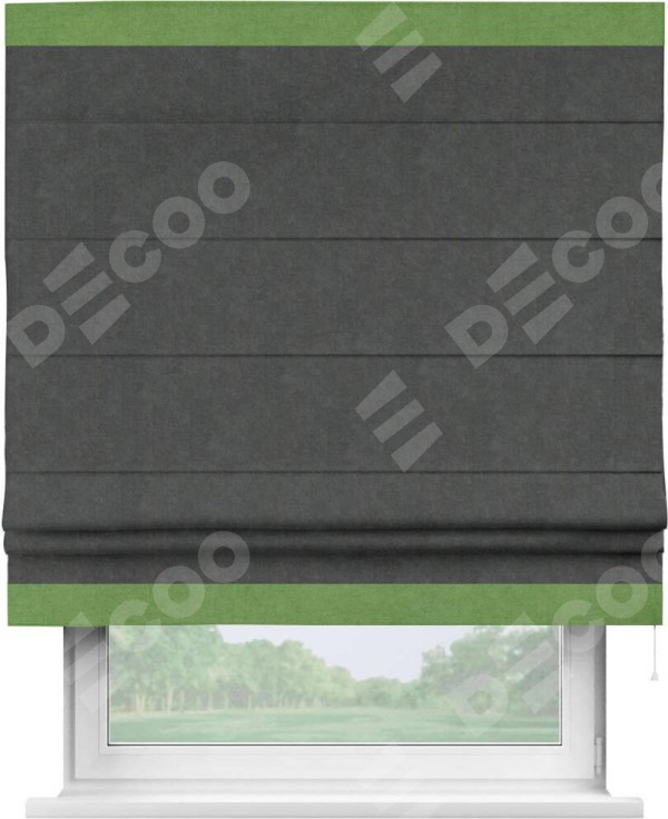 Римская штора «Кортин» с кантом Горизонт, для проема, ткань вельвет цвет тёмно-серый