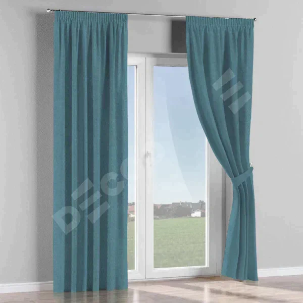 Комплект штор лён димаут светло-синий, на тесьме «Карандаш»