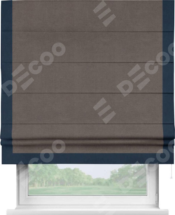 Римская штора «Кортин» с кантом Виктория, для проема, ткань вельвет коричневый
