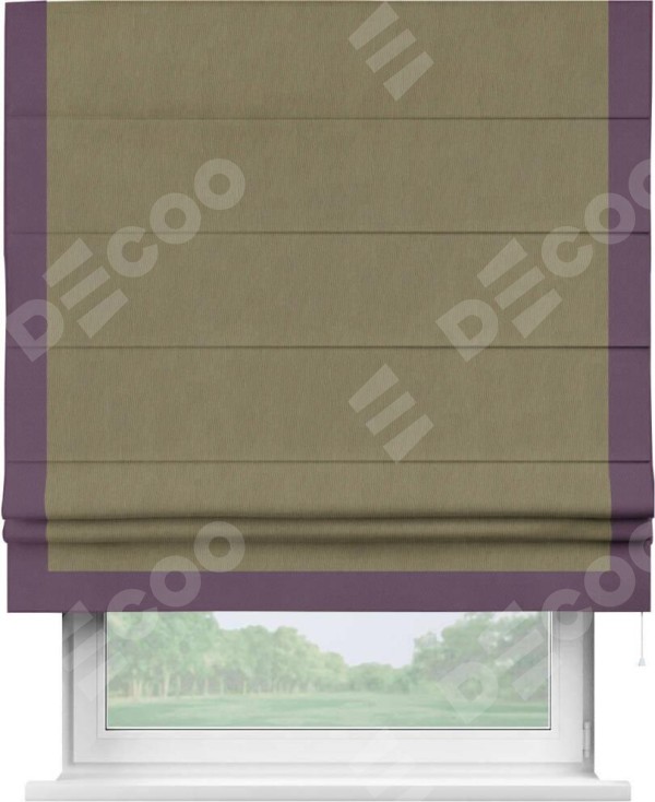 Римская штора «Кортин» с кантом Виктория, для проема, ткань блэкаут однотонный бежево-золотой