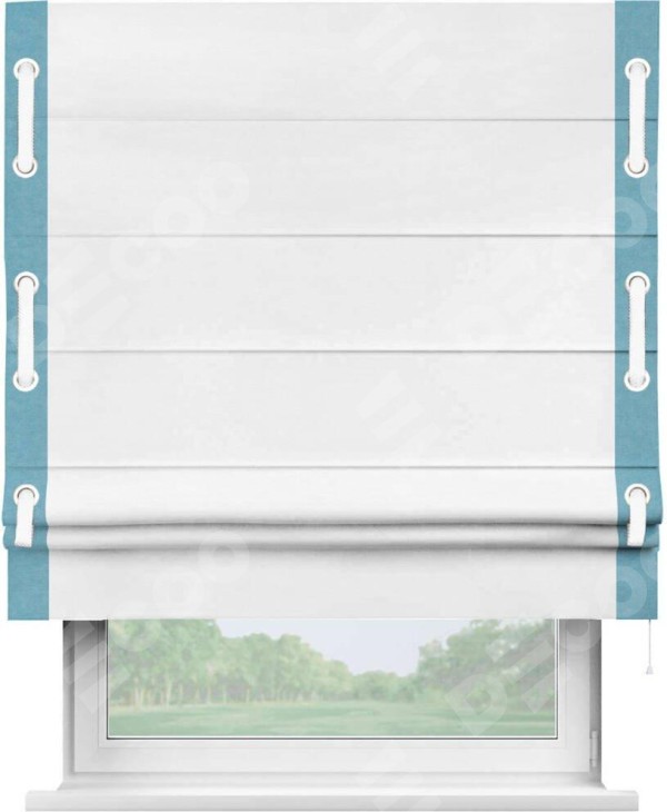 Римская штора «Кортин» с кантом Стрим Дуо (люверсы с пояском), для проема, ткань вельвет дымчато-белый