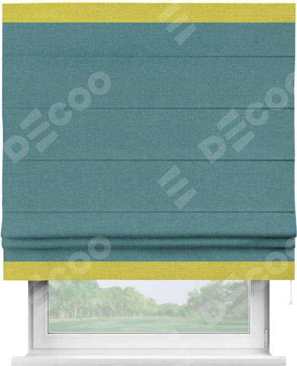 Римская штора «Кортин» с кантом Горизонт, для проема, ткань лён бирюзовый
