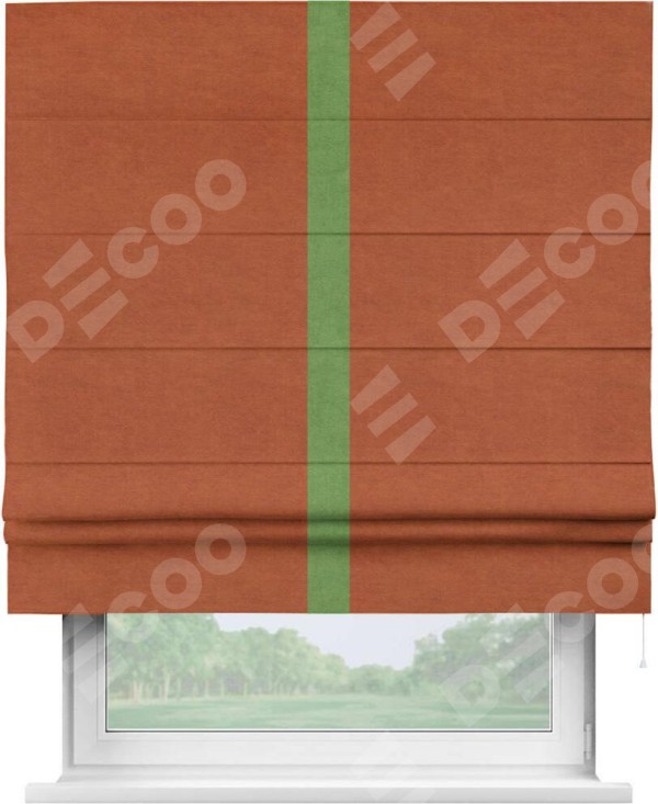 Римская штора «Кортин» с кантом Хайвэй, для проема, ткань вельвет терракотовый