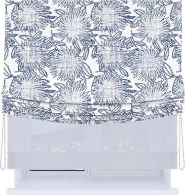 Римская штора «Кортин», день-ночь с мягкими складками, «Синий букет»