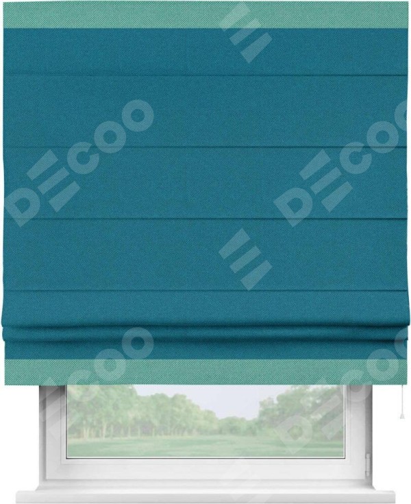 Римская штора «Кортин» с кантом Горизонт, для проема, ткань лён димаут, светло-синий