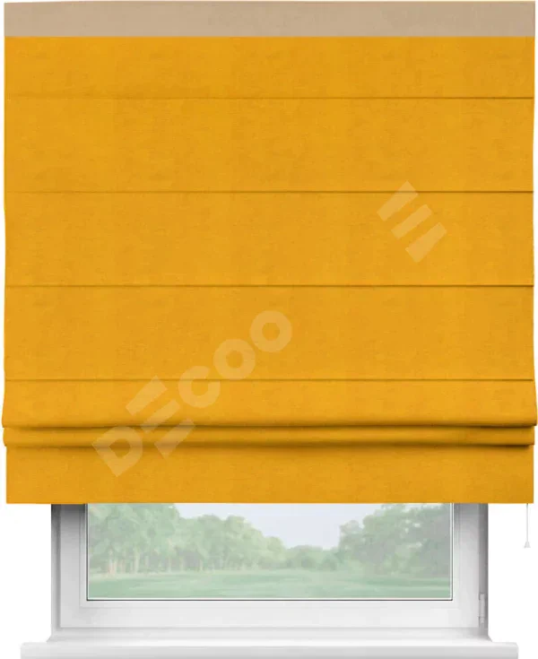 Римская штора «Кортин» с кантом Кинг, для проема, ткань вельвет желтый