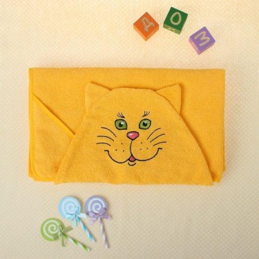 Полотенце-накидка махровое котик, 75×125 см, желтый, Хл, 300 г/м²